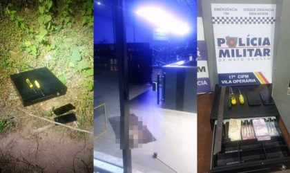 Suspeito é conduzido por policiais militares após ser preso em flagrante em Rondonópolis.